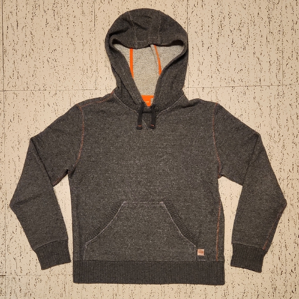 Hugo Boss Dark Grey Knit Kangaroo Pouch Pullover Hoodie Sweater